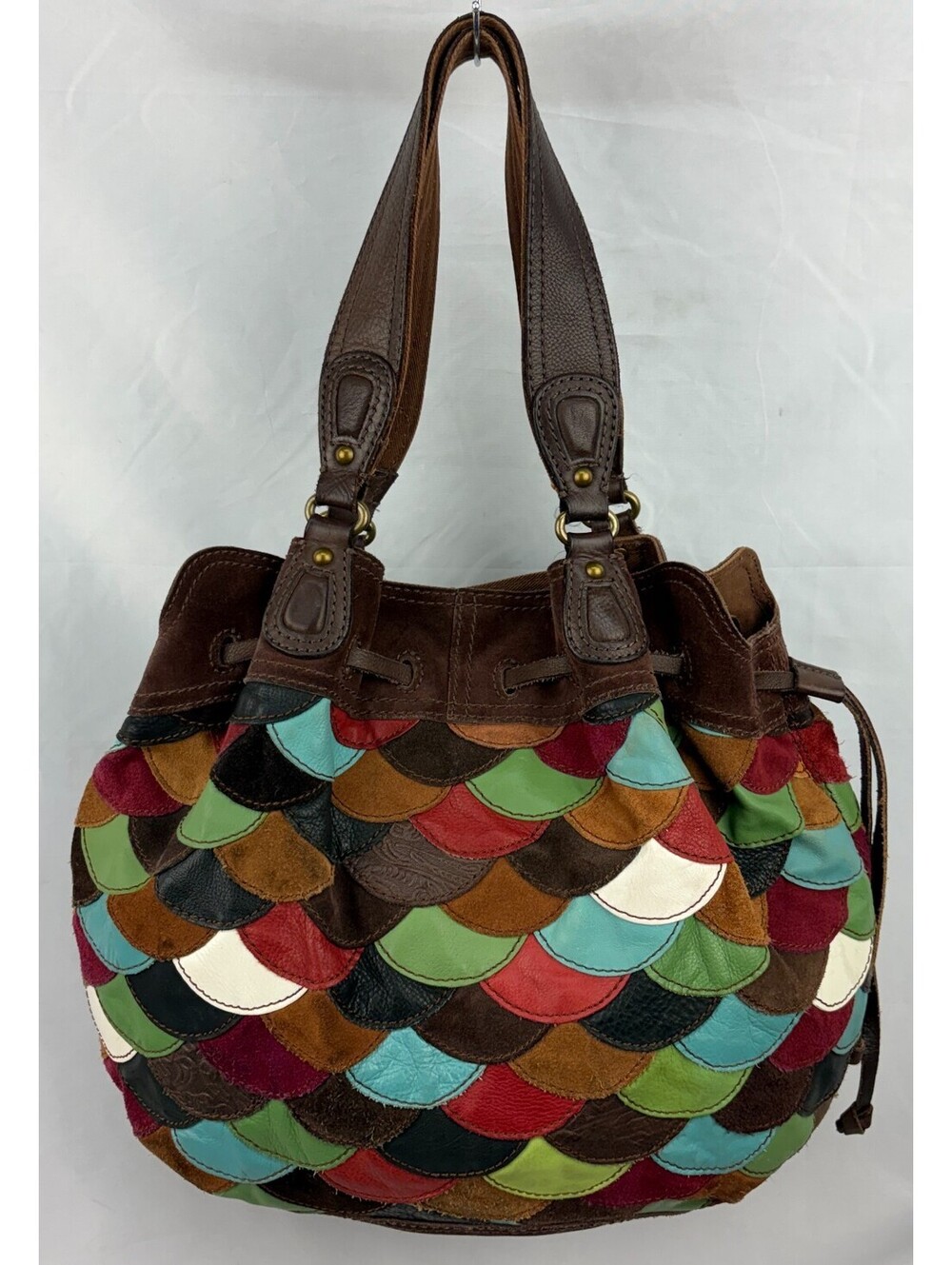 Rare Y2K Vintage Lucky Brand Sabrina Scalloped Patchwork Hobo Leather Bag